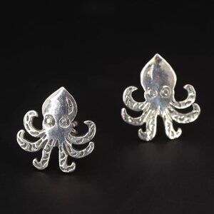 Vintage 925 Sterling Silver Octopus Post Earrings - SIGNED